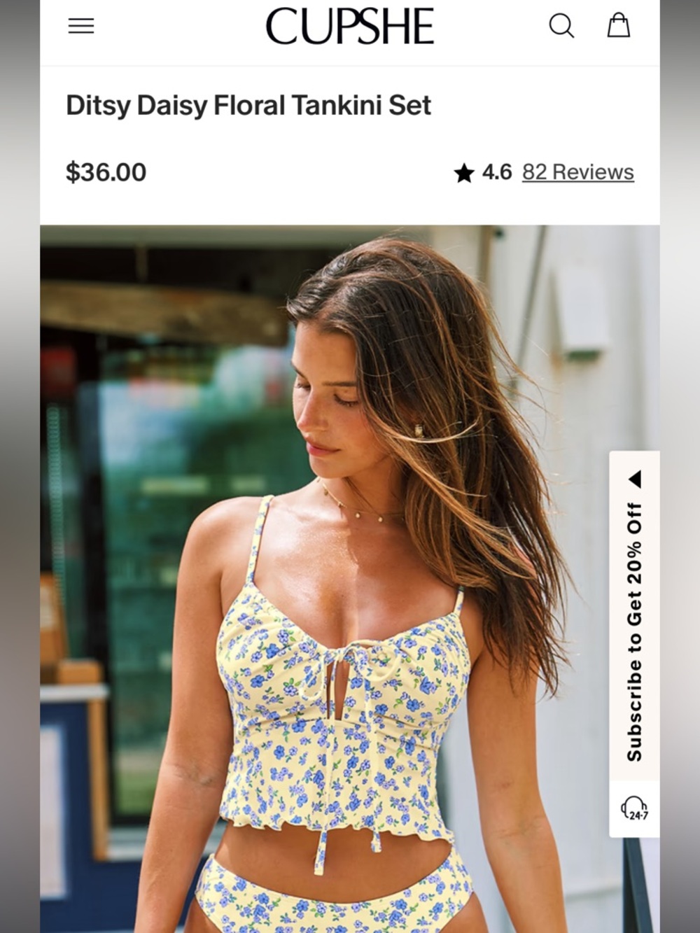 Cupshe Yellow Bikini Set with Blue Floral Print